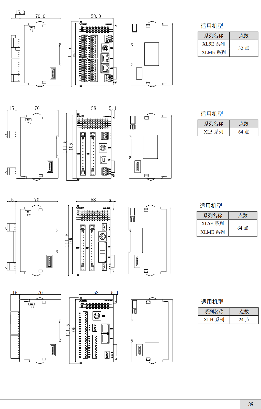 信捷plc-XL系列外形尺寸