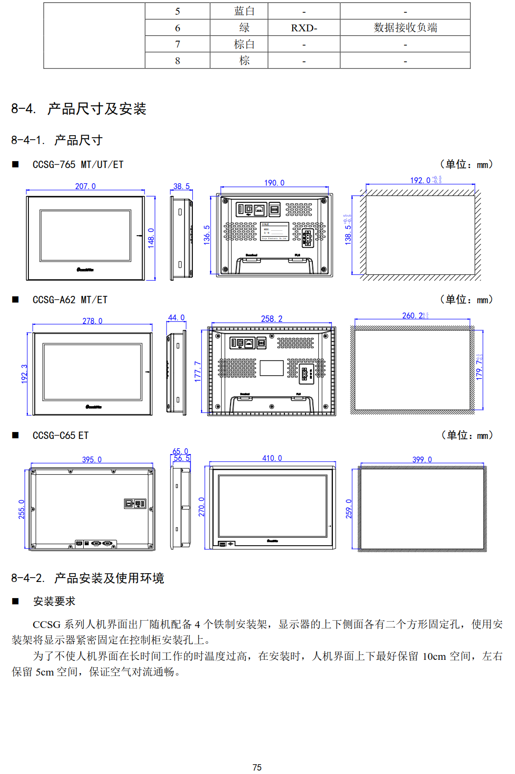 CCSG-MT/UT/ET通用型触摸屏尺寸