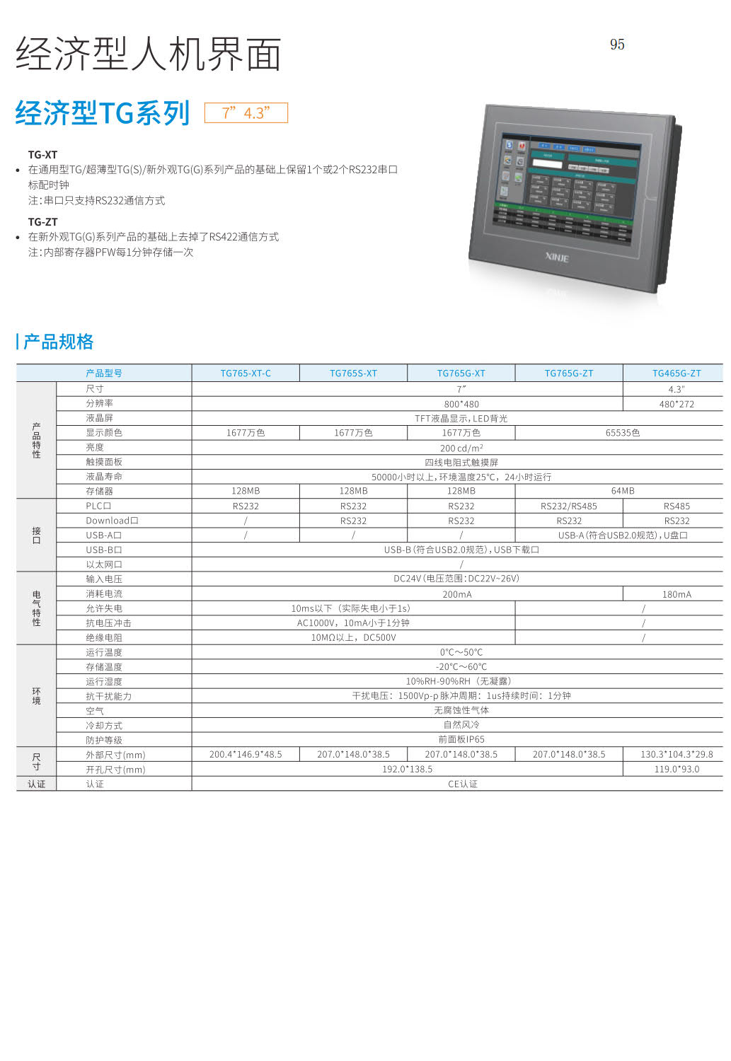 信捷TG系列经济型人机界面