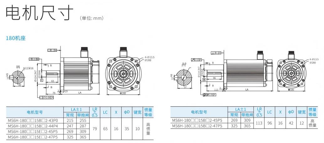 信捷MS6系列伺服电机高惯量尺寸表