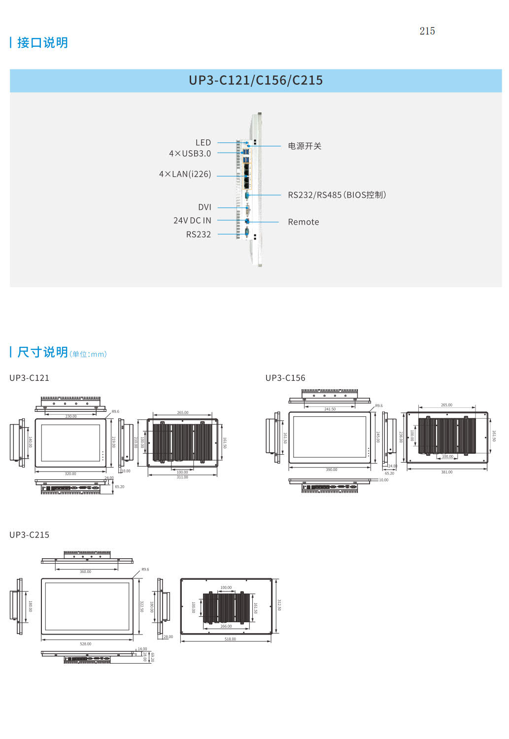 UP 系列嵌入式触控一体机尺寸图 UP 系列嵌入式触控一体机尺寸图